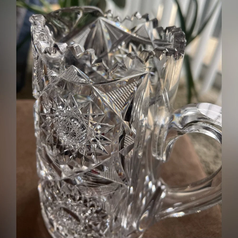 Antique American Brilliant Period (ABP) Cut Glass Pitcher, Starburst Pattern